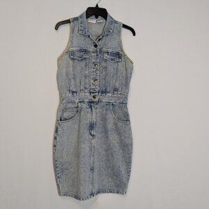 AVON FASHIONS Grunge Blue Denim Sleeveless Short Button Jean Dress; Size 9/10